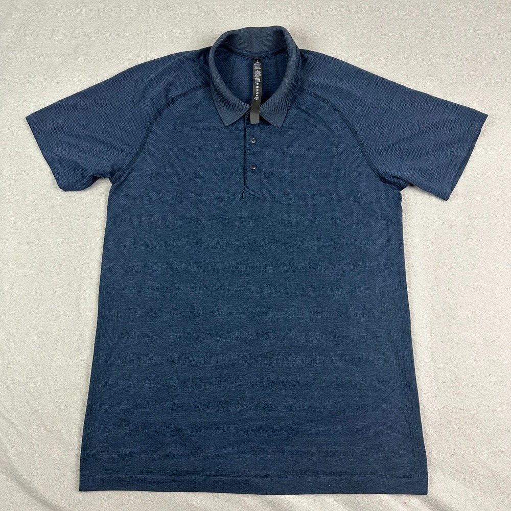 Lululemon Metal Vent Tech mens Polo Shirt Large Navy Blue short sleeve